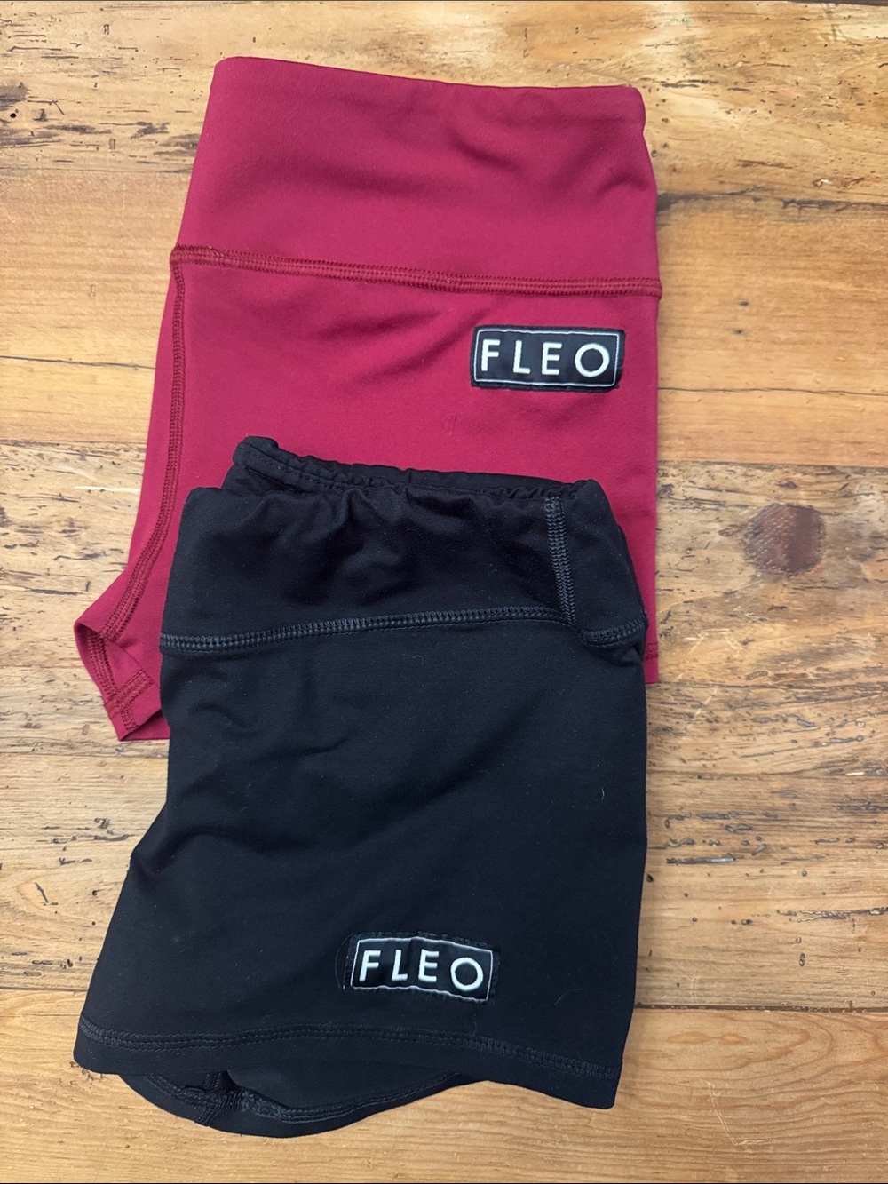 2 FLEO Athletic Shorts | Black & Burgundy | Women’s Size LARGE| CrossFit